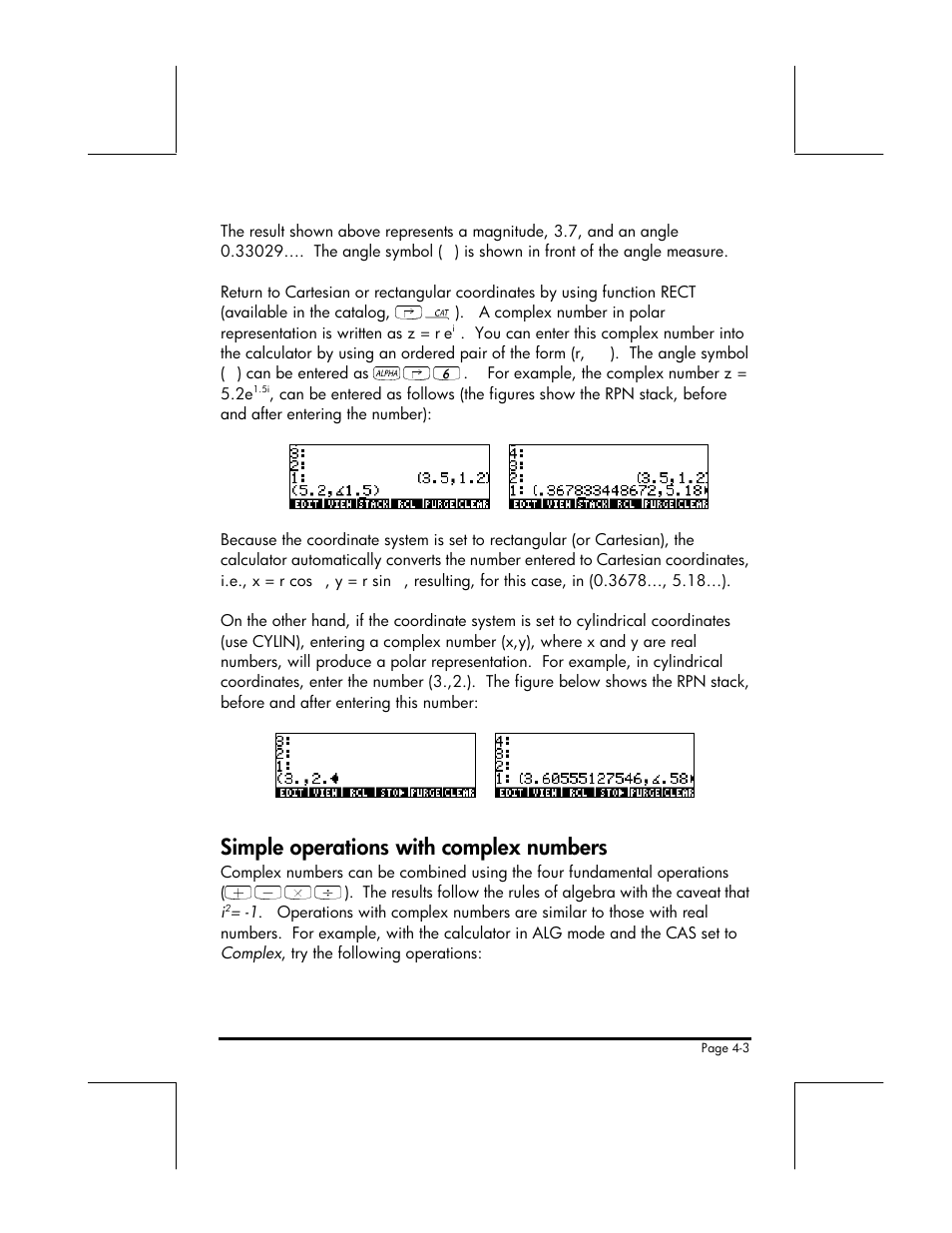 Simple operations with complex numbers | HP 49g+ User Manual | Page 74 / 176