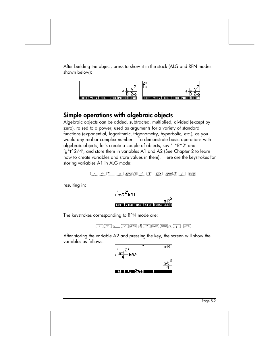 Simple operations with algebraic objects | HP 49g+ User Manual | Page 80 / 176