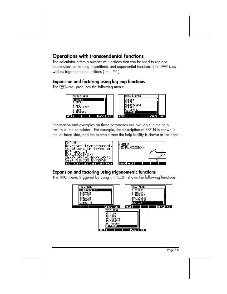 Operations with transcendental functions | HP 49g+ User Manual | Page 84 / 176