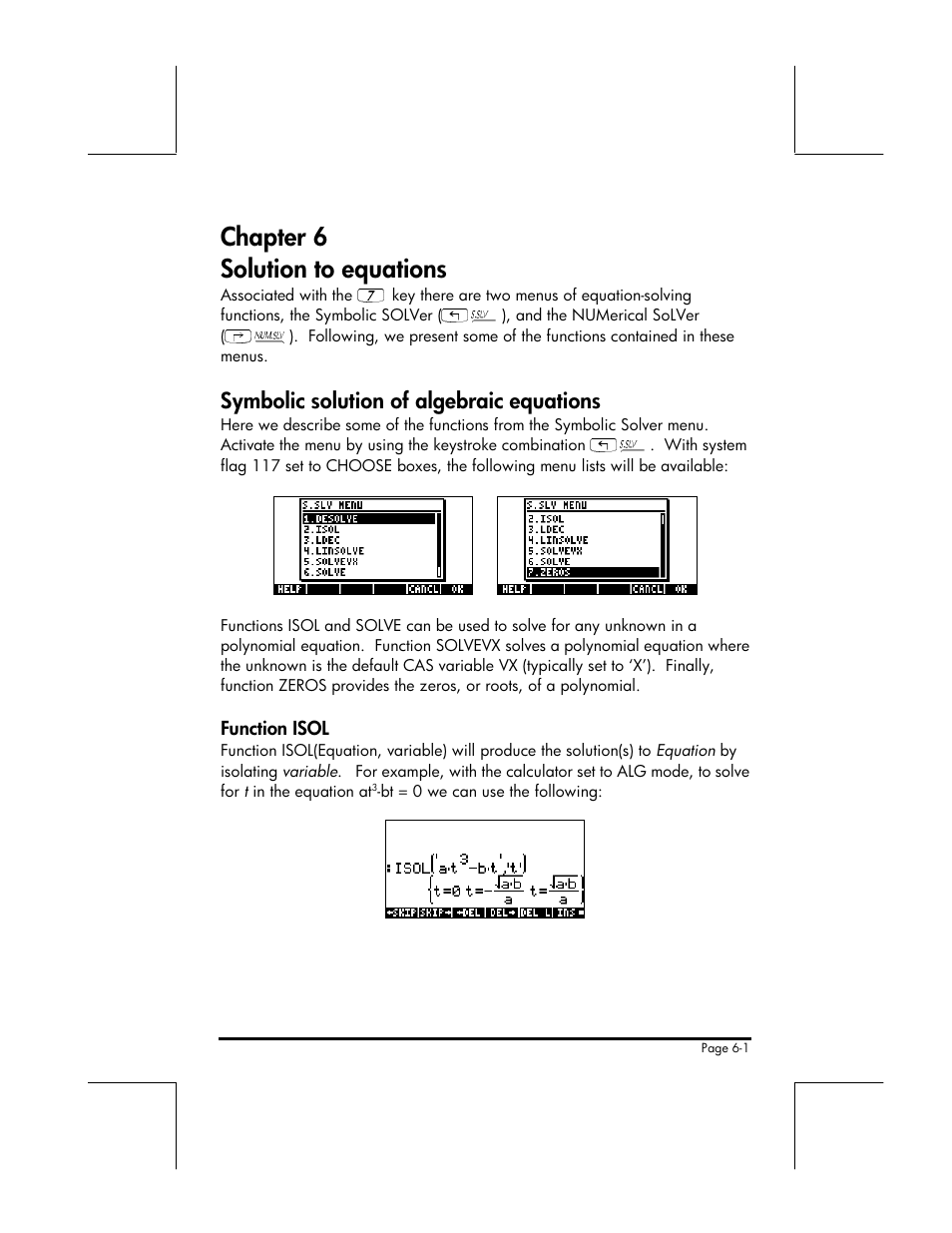 Chapter 6 solution to equations, Symbolic solution of algebraic equations | HP 49g+ User Manual | Page 92 / 176