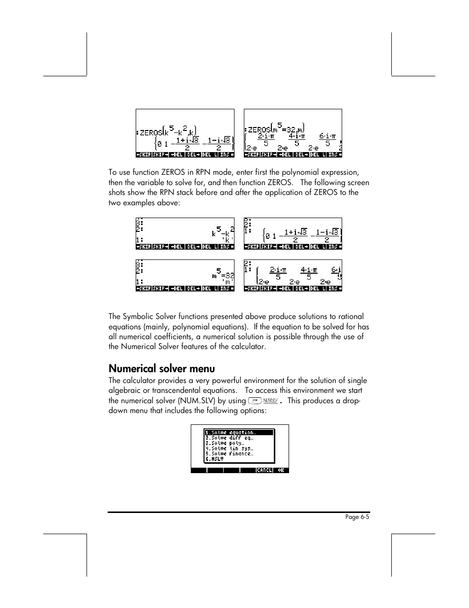 Numerical solver menu | HP 49g+ User Manual | Page 96 / 176