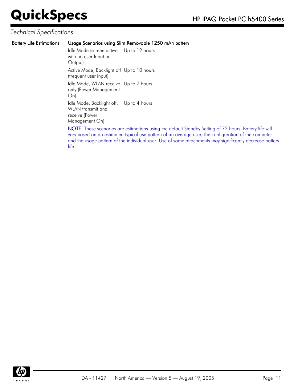 Quickspecs | HP QuickSpecs H5400 User Manual | Page 11 / 13