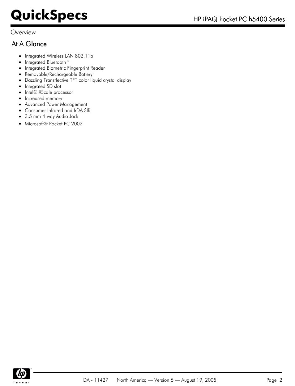 Quickspecs | HP QuickSpecs H5400 User Manual | Page 2 / 13
