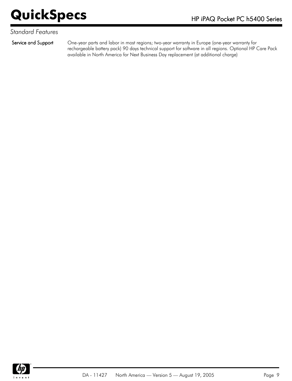 Quickspecs | HP QuickSpecs H5400 User Manual | Page 9 / 13