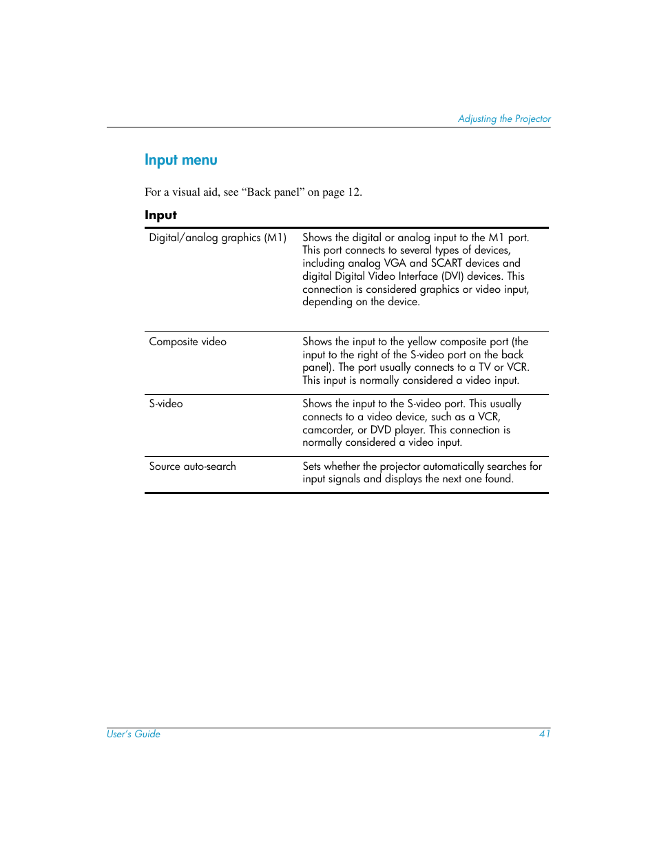 Input menu | HP mp3130 User Manual | Page 41 / 84