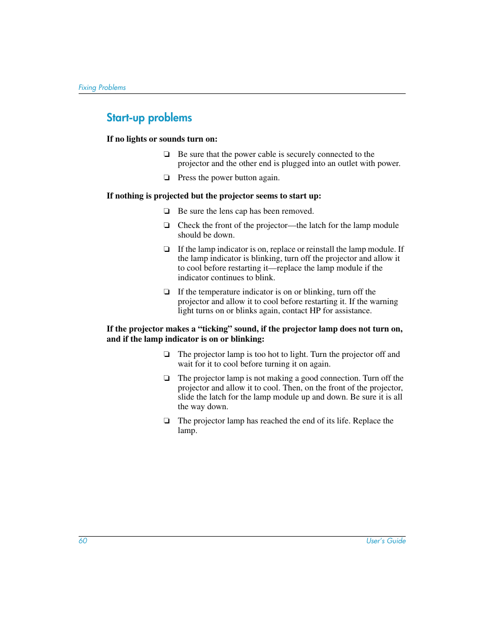 Start-up problems | HP mp3130 User Manual | Page 60 / 84