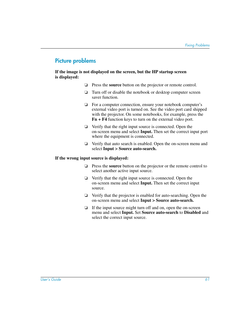 Picture problems | HP mp3130 User Manual | Page 61 / 84