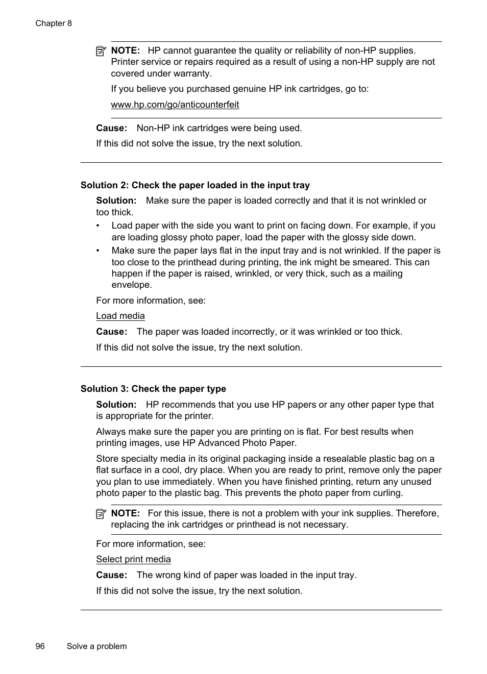 Solution 3: check the paper type | HP Officejet 6500A Plus User Manual | Page 100 / 250