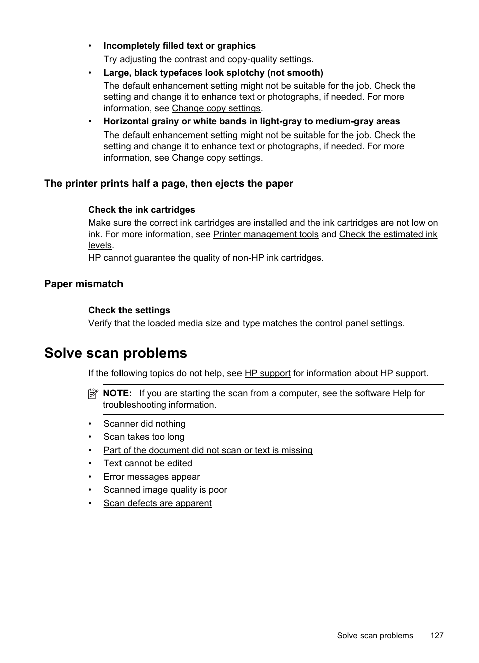 Paper mismatch, Solve scan problems | HP Officejet 6500A Plus User Manual | Page 131 / 250
