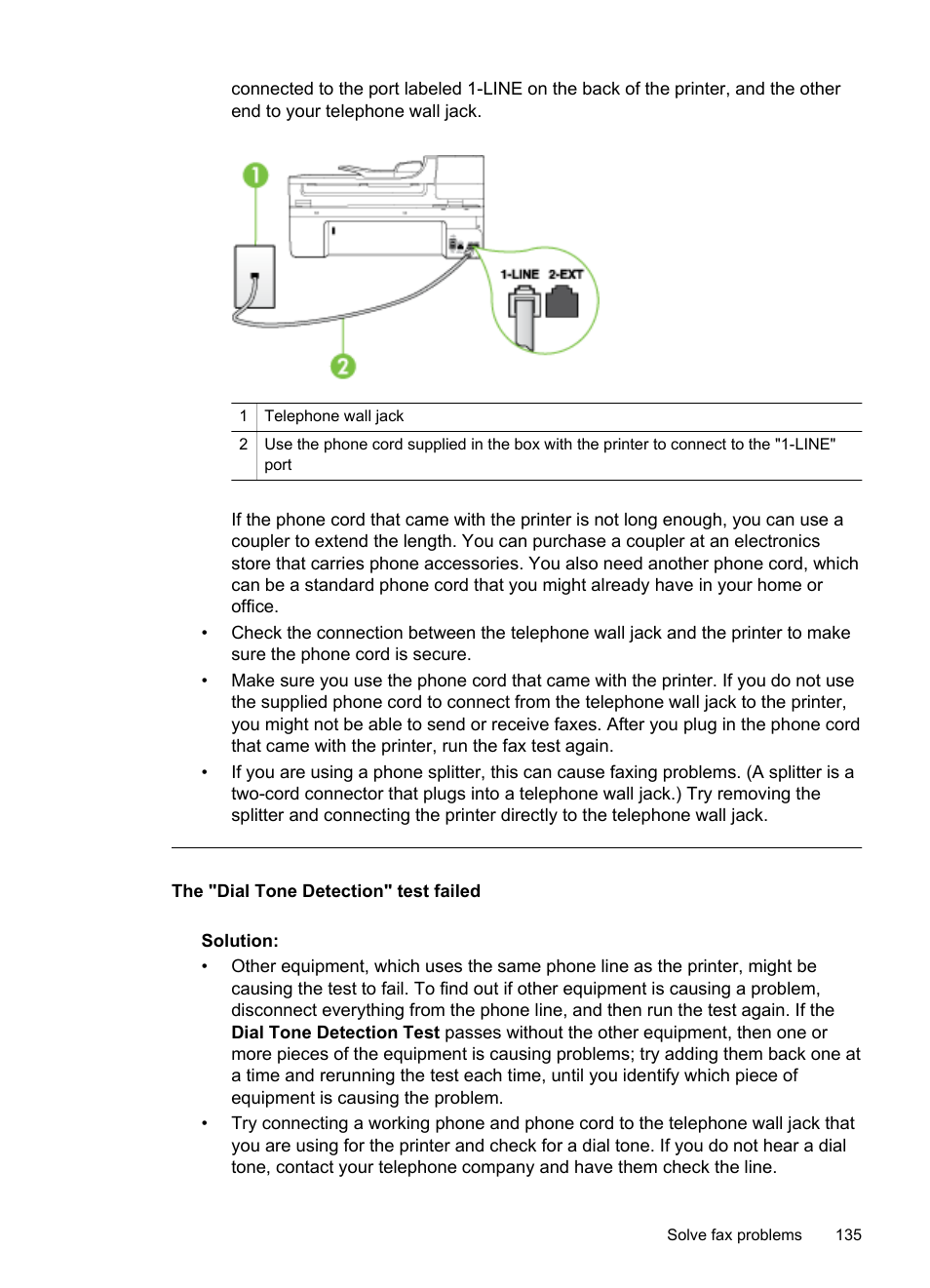 The "dial tone detection" test failed | HP Officejet 6500A Plus User Manual | Page 139 / 250