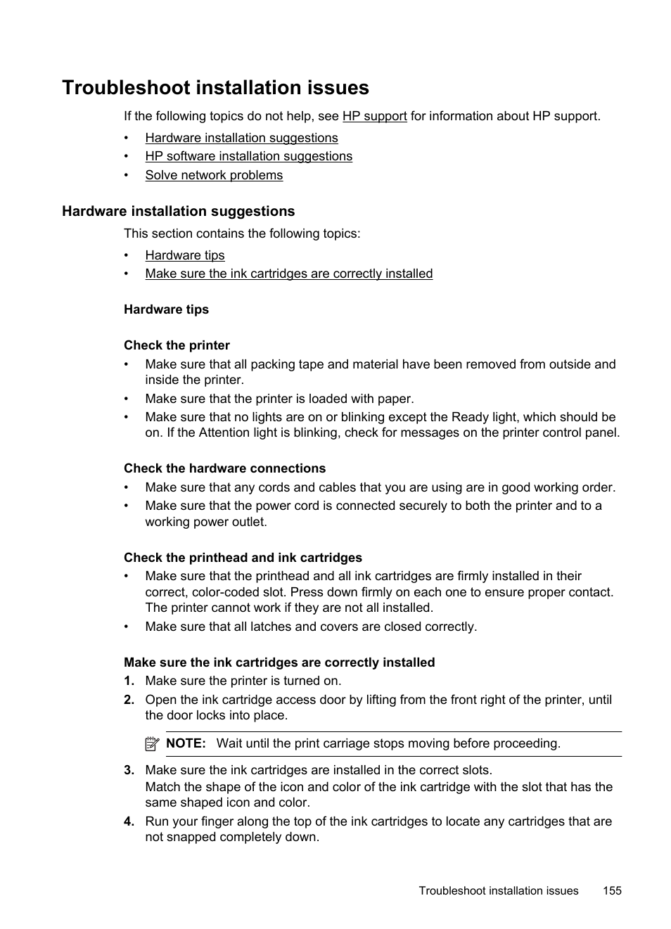Troubleshoot installation issues, Hardware installation suggestions, Hardware tips | HP Officejet 6500A Plus User Manual | Page 159 / 250