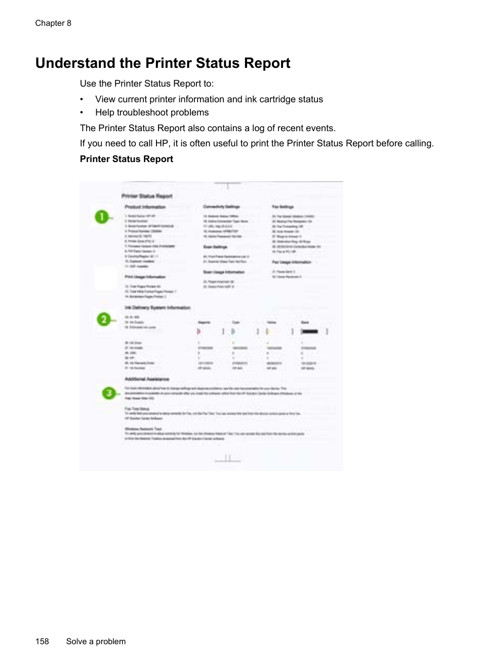 Understand the printer status report, Understand the printer status report) | HP Officejet 6500A Plus User Manual | Page 162 / 250