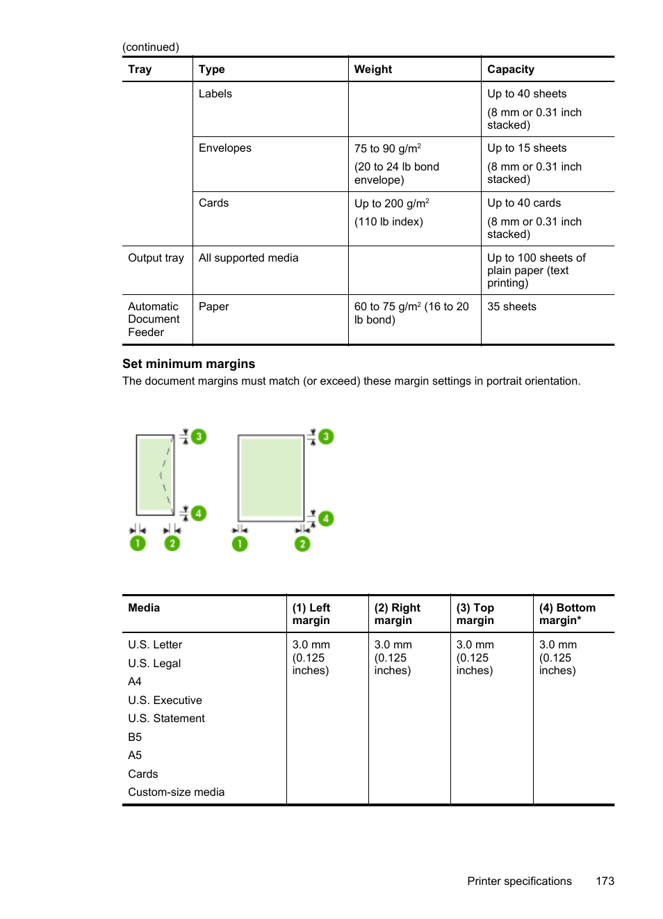 Set minimum margins, The set minimum margins | HP Officejet 6500A Plus User Manual | Page 177 / 250