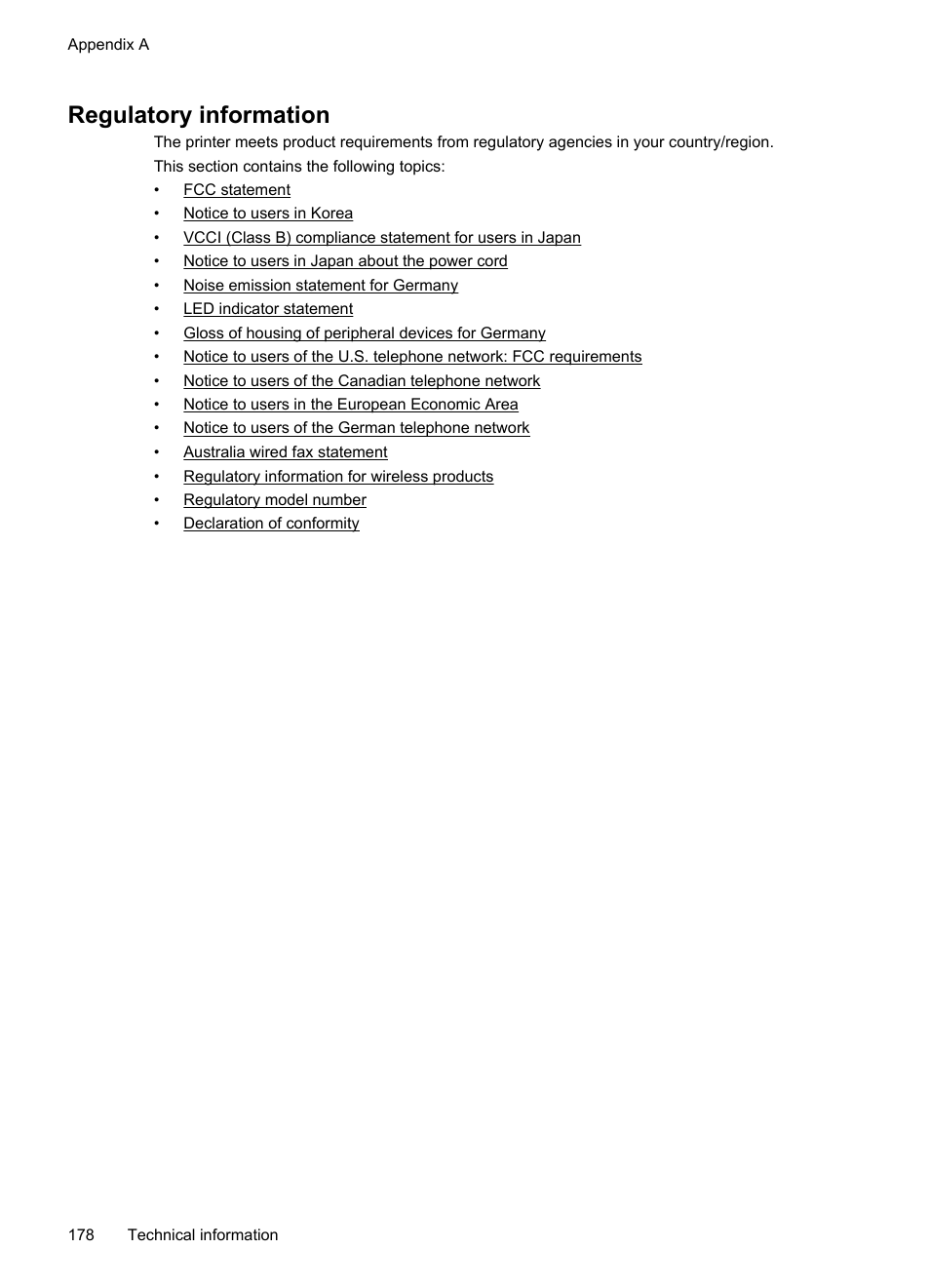 Regulatory information, Regulatory model number declaration of conformity | HP Officejet 6500A Plus User Manual | Page 182 / 250