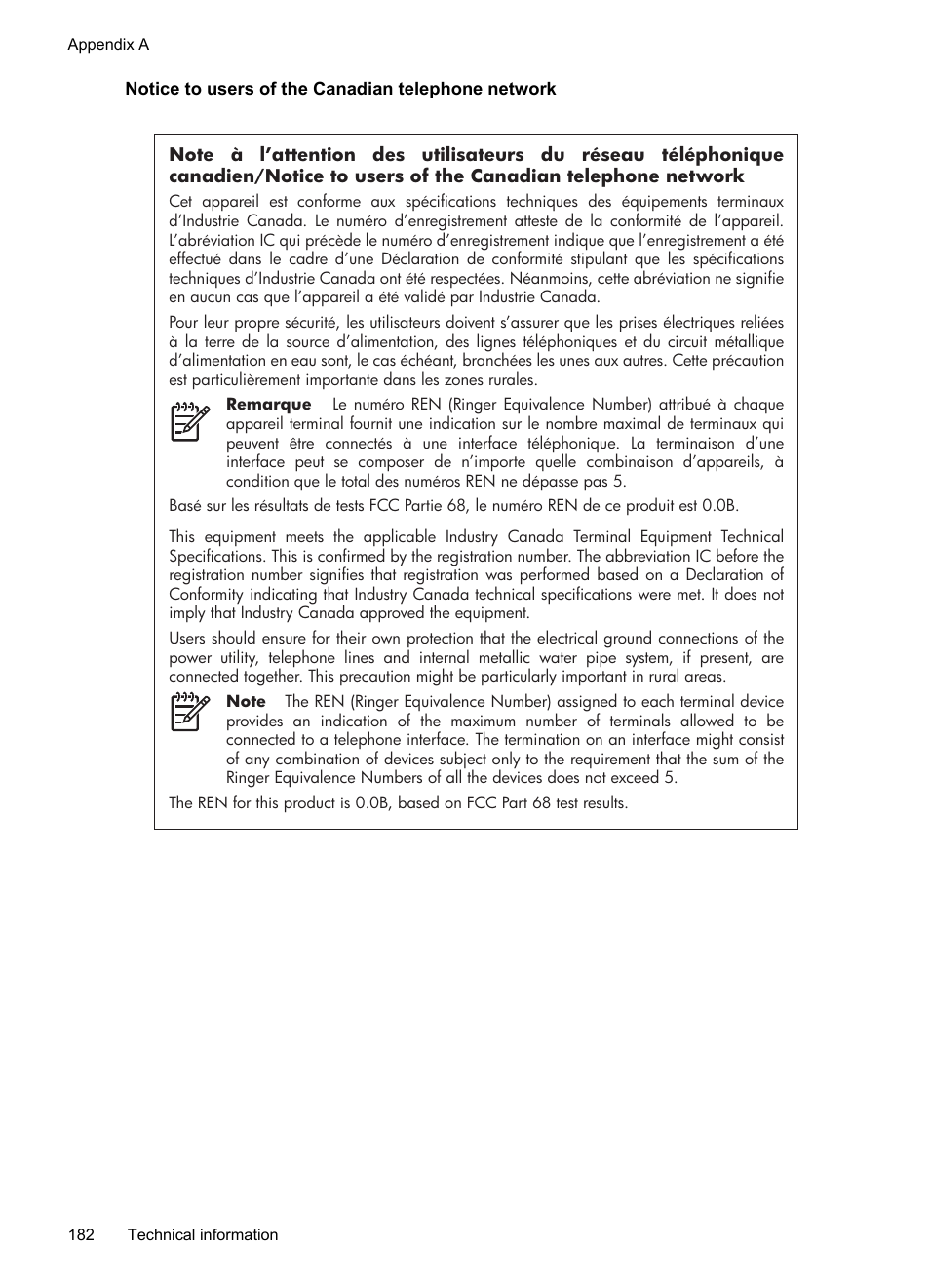 Notice to users of the canadian telephone network | HP Officejet 6500A Plus User Manual | Page 186 / 250