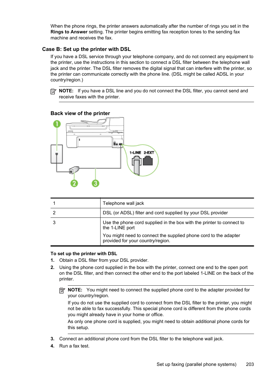 Case b: set up the printer with dsl | HP Officejet 6500A Plus User Manual | Page 207 / 250