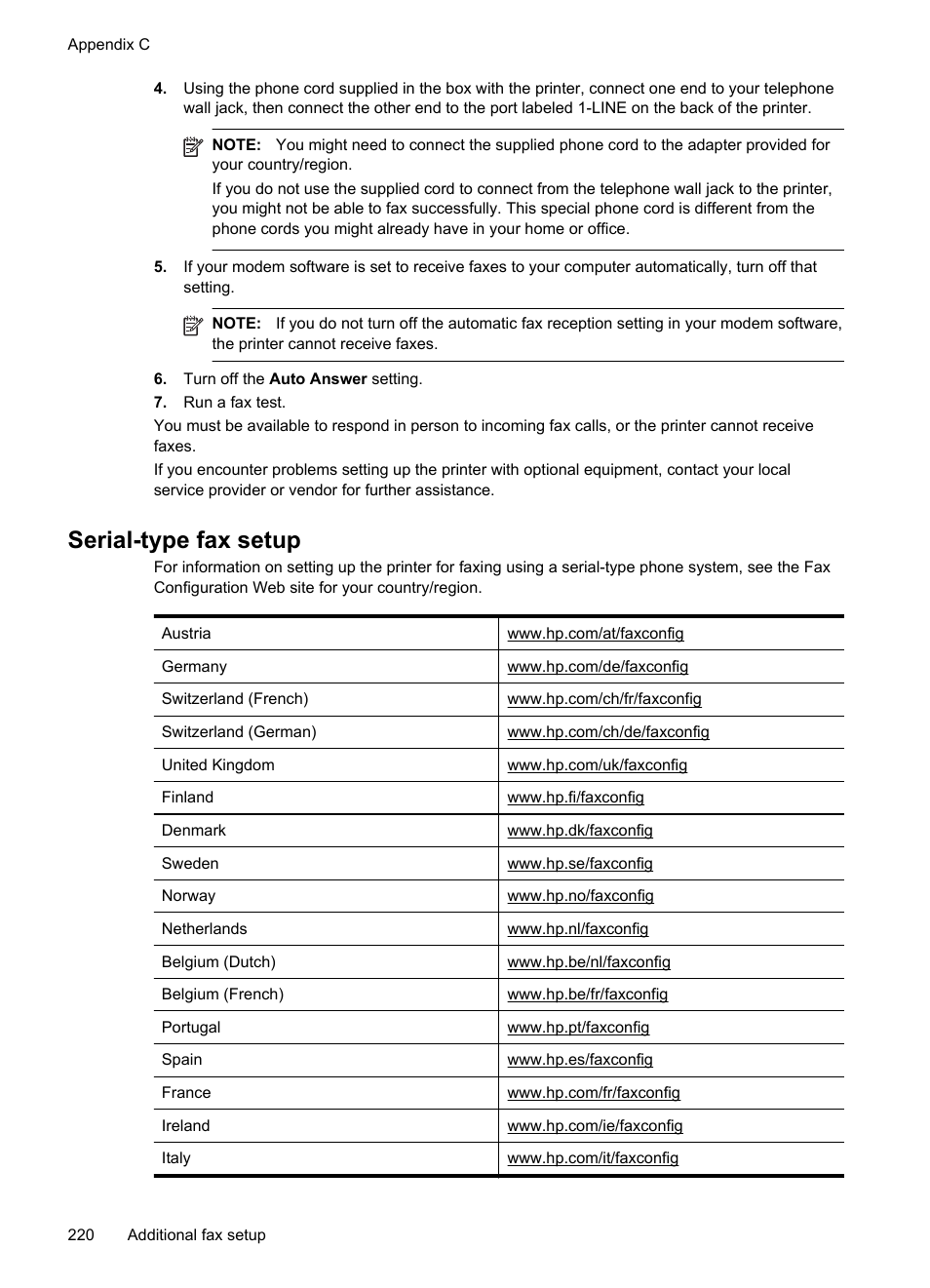 Serial-type fax setup | HP Officejet 6500A Plus User Manual | Page 224 / 250