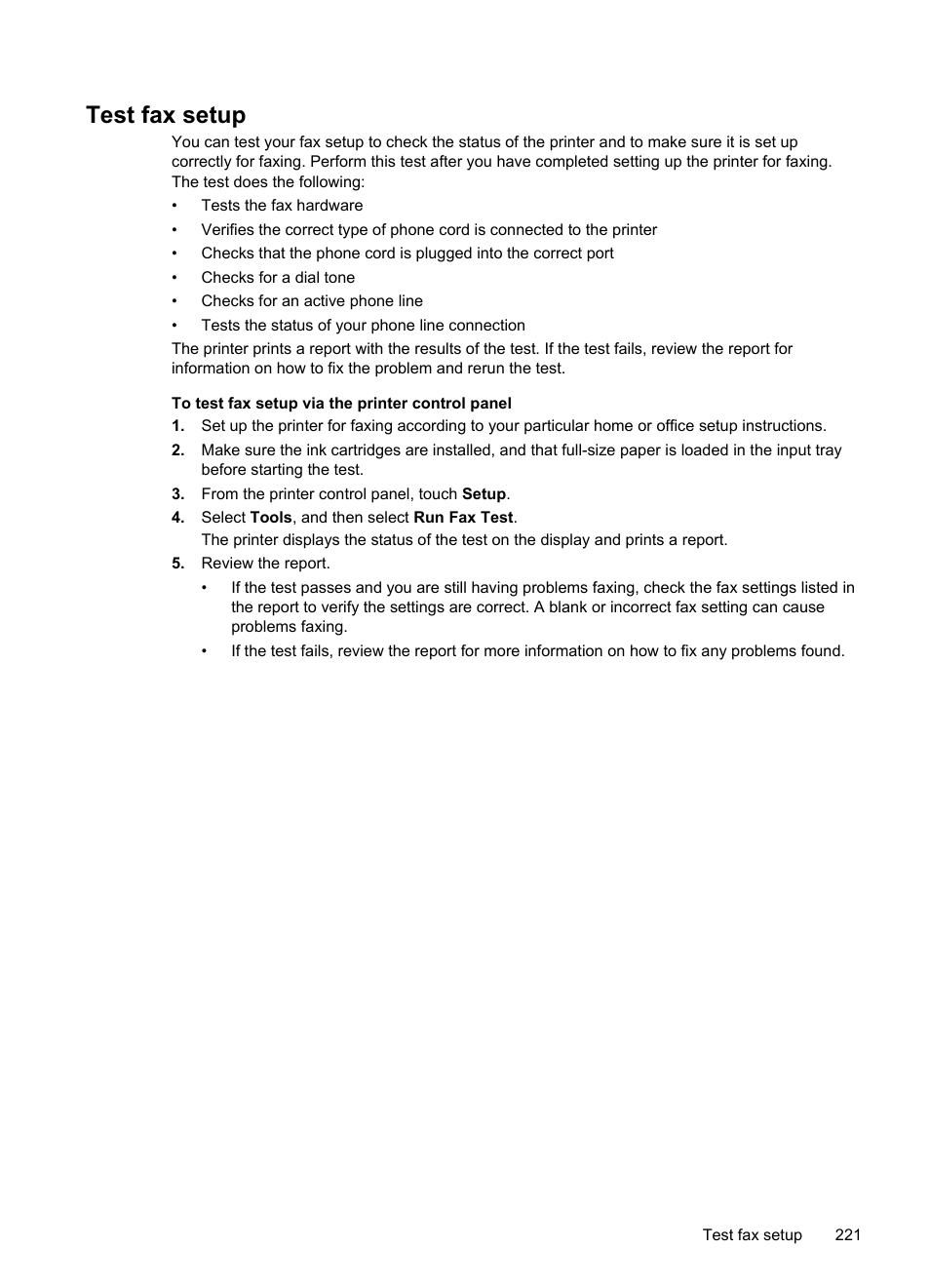 Test fax setup, E test fax setup, See test fax setup | HP Officejet 6500A Plus User Manual | Page 225 / 250
