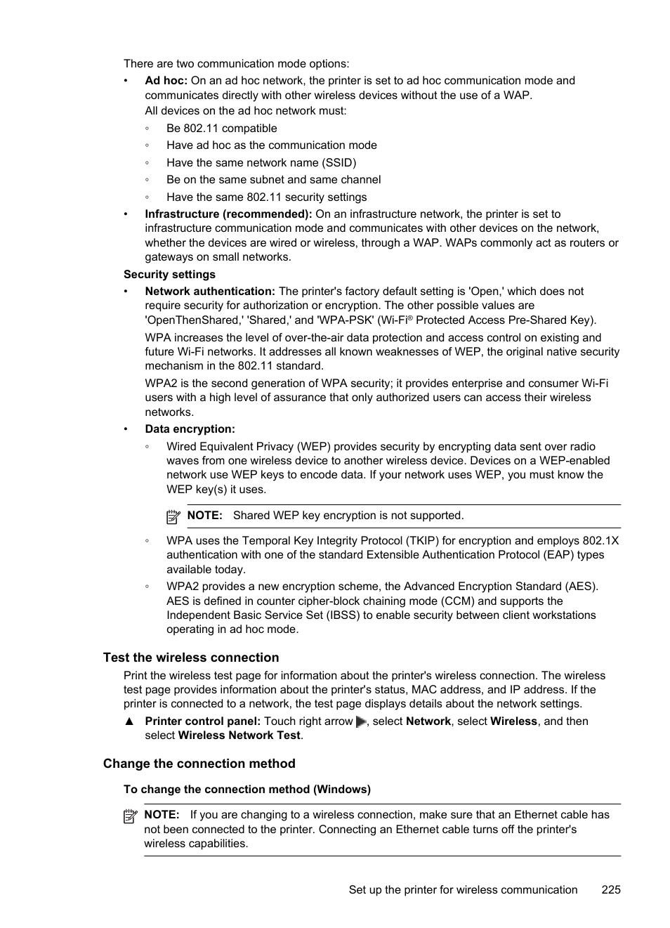 Test the wireless connection, Change the connection method | HP Officejet 6500A Plus User Manual | Page 229 / 250