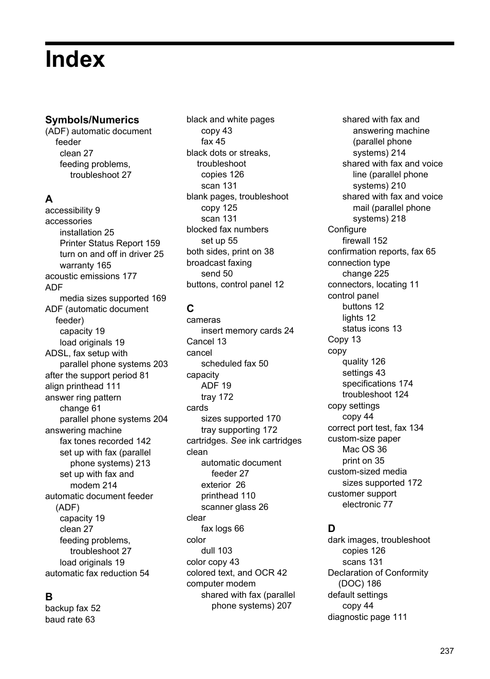 Index | HP Officejet 6500A Plus User Manual | Page 241 / 250