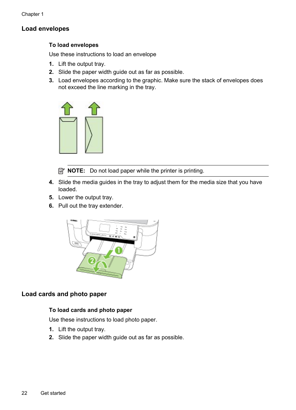 Load envelopes, Load cards and photo paper | HP Officejet 6500A Plus User Manual | Page 26 / 250