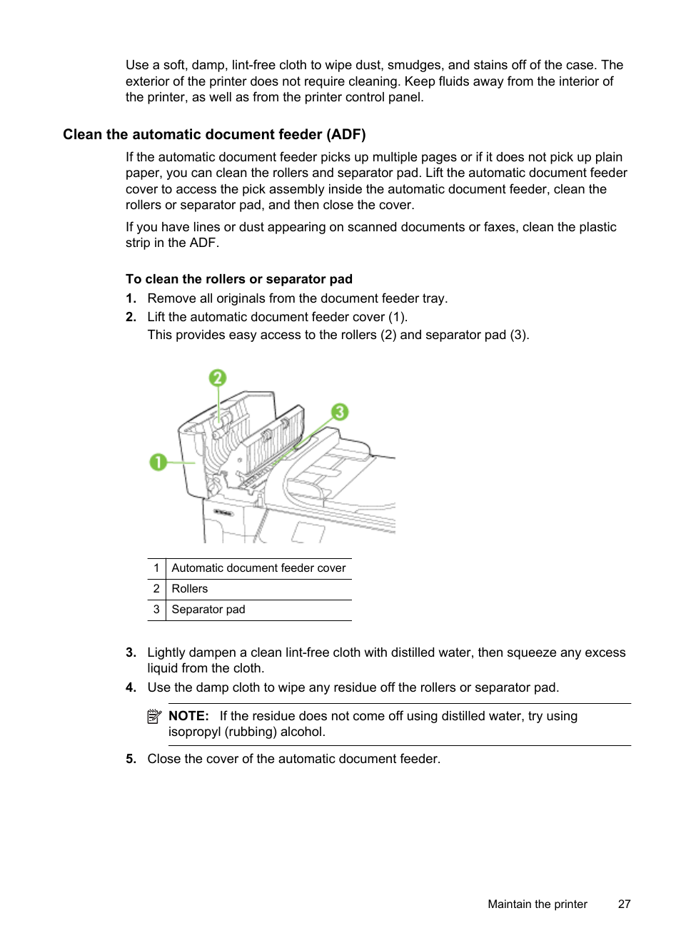 Clean the automatic document feeder (adf) | HP Officejet 6500A Plus User Manual | Page 31 / 250