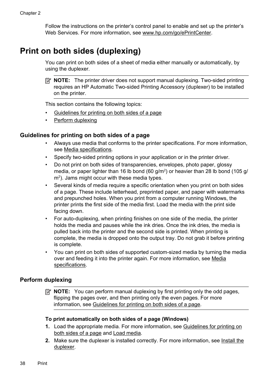 Print on both sides (duplexing), E print on both sides (duplexing) | HP Officejet 6500A Plus User Manual | Page 42 / 250