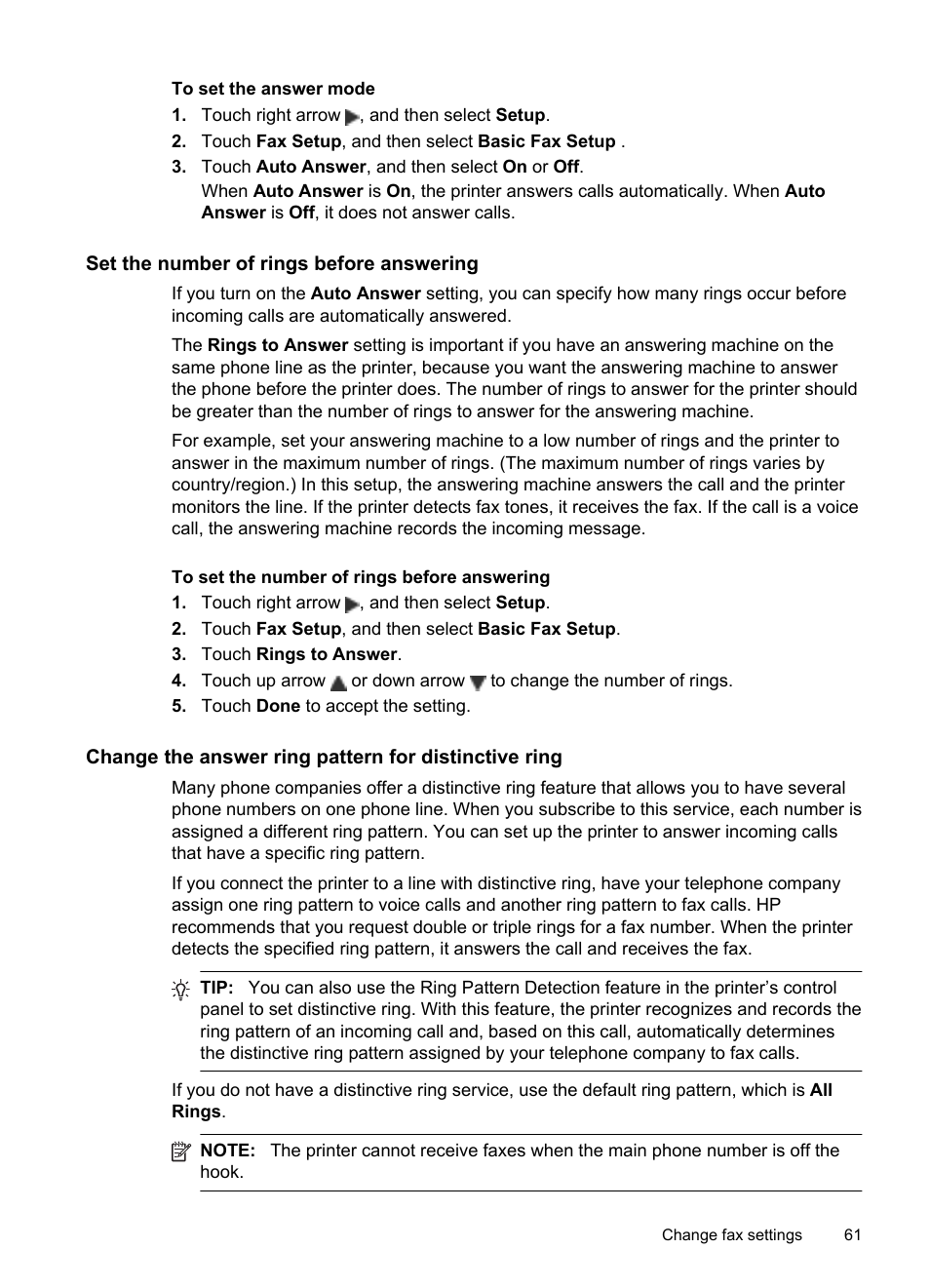 Set the number of rings before answering | HP Officejet 6500A Plus User Manual | Page 65 / 250