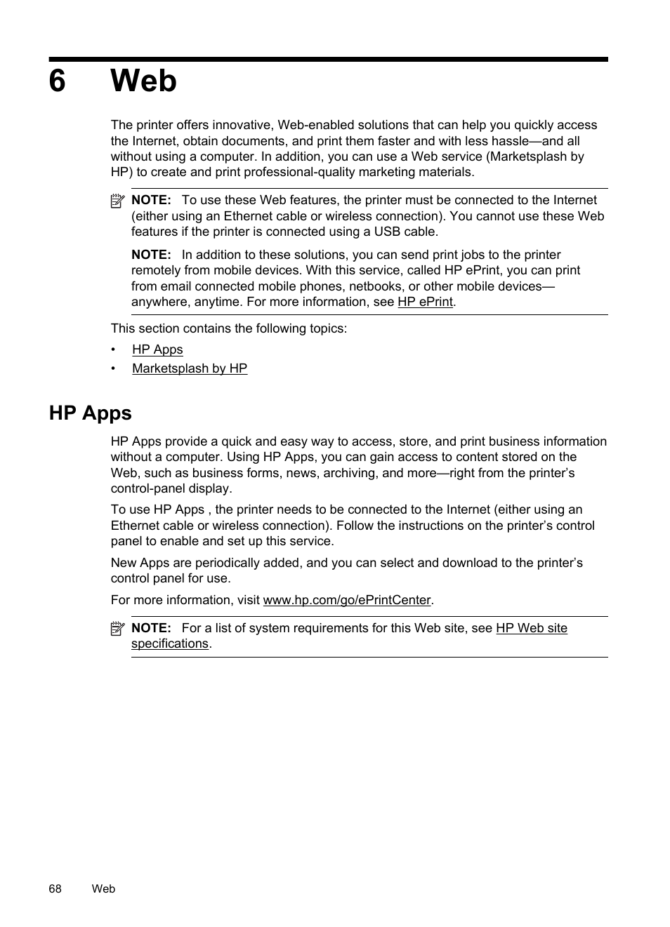 Hp apps, 6 web, 6web | HP Officejet 6500A Plus User Manual | Page 72 / 250