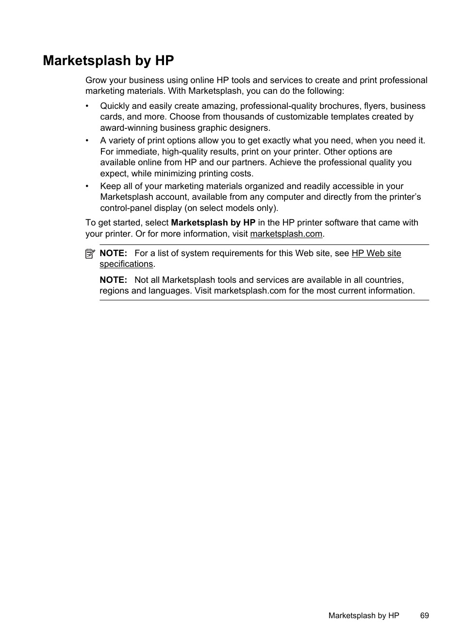 Marketsplash by hp | HP Officejet 6500A Plus User Manual | Page 73 / 250