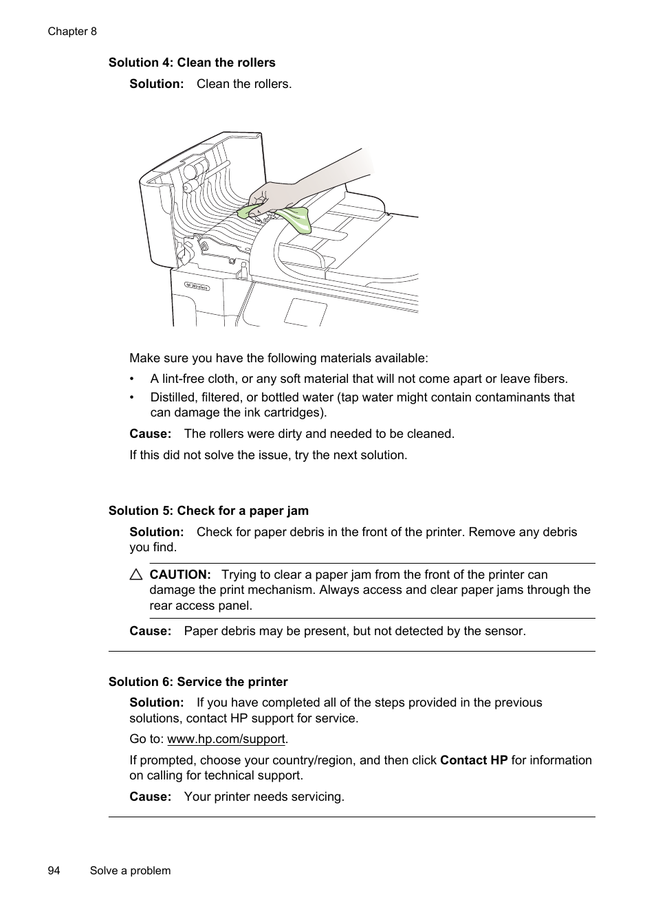 Solution 4: clean the rollers | HP Officejet 6500A Plus User Manual | Page 98 / 250