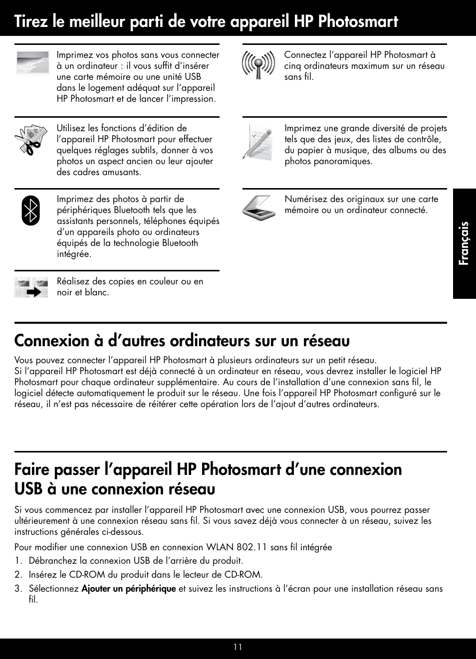Connexion à d’autres ordinateurs sur un réseau, Français | HP B209 User Manual | Page 11 / 24