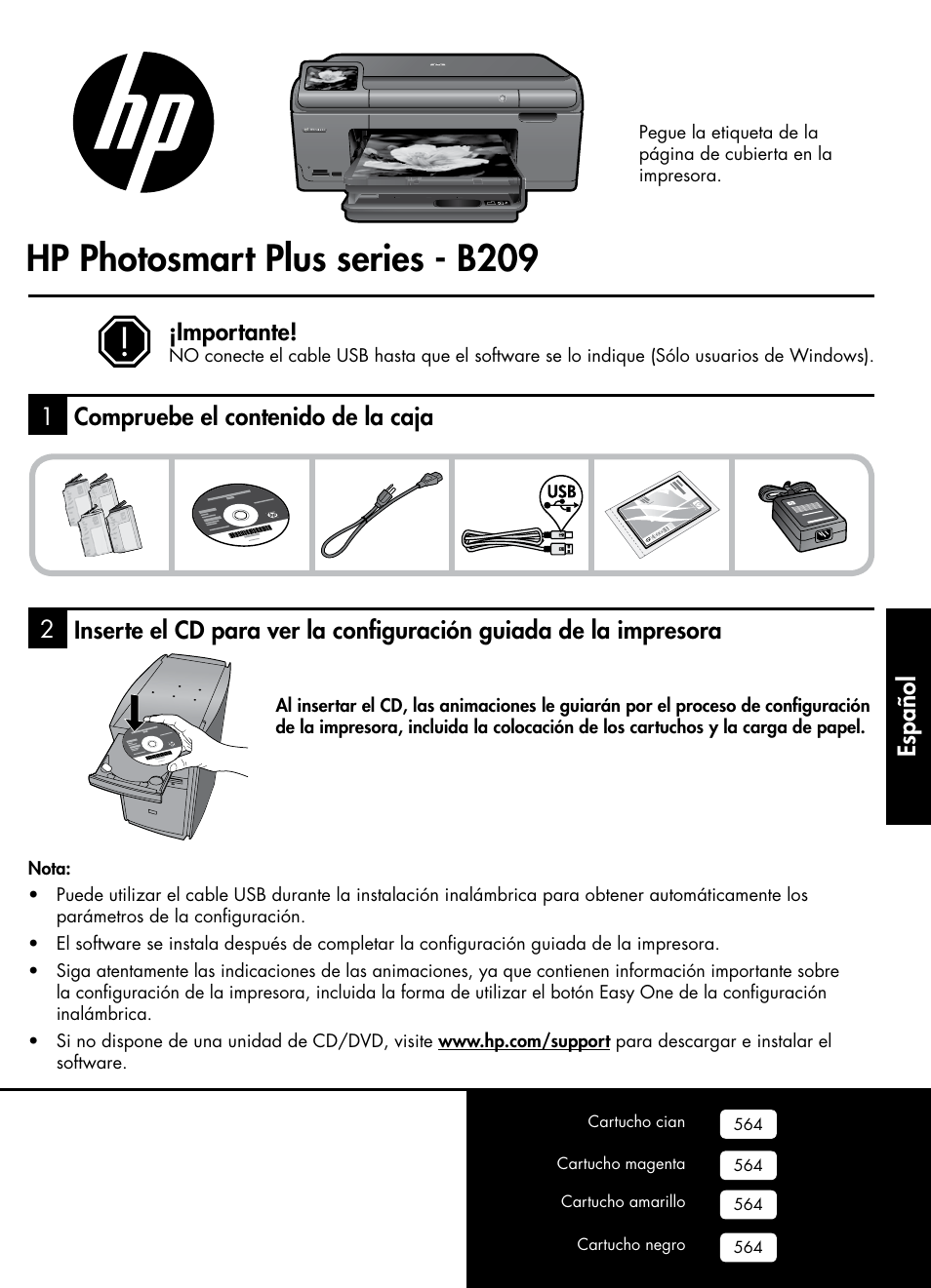 Hp photosmart plus series - b209, Importante, Español | HP B209 User Manual | Page 17 / 24