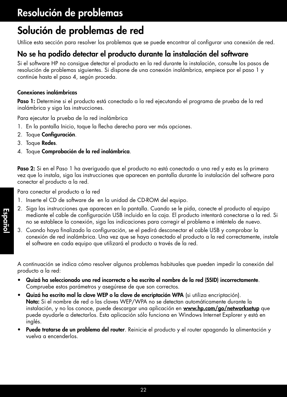 Español | HP B209 User Manual | Page 22 / 24
