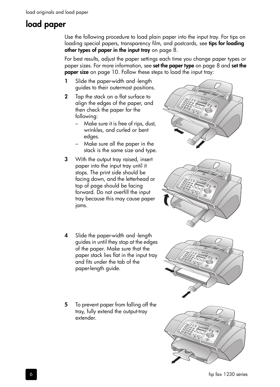 Load paper | HP 1230 SERIES User Manual | Page 12 / 88