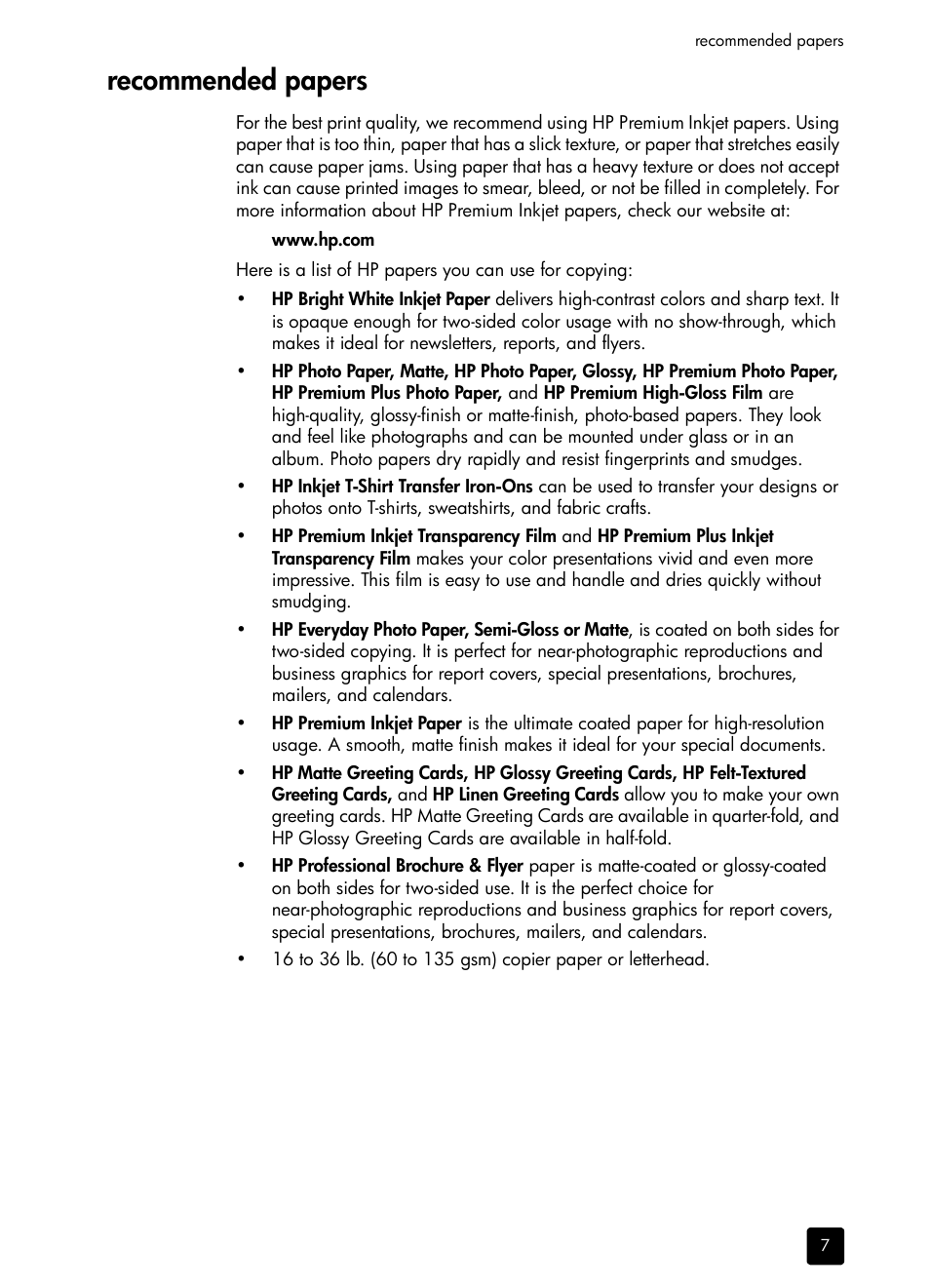 Recommended papers | HP 1230 SERIES User Manual | Page 13 / 88