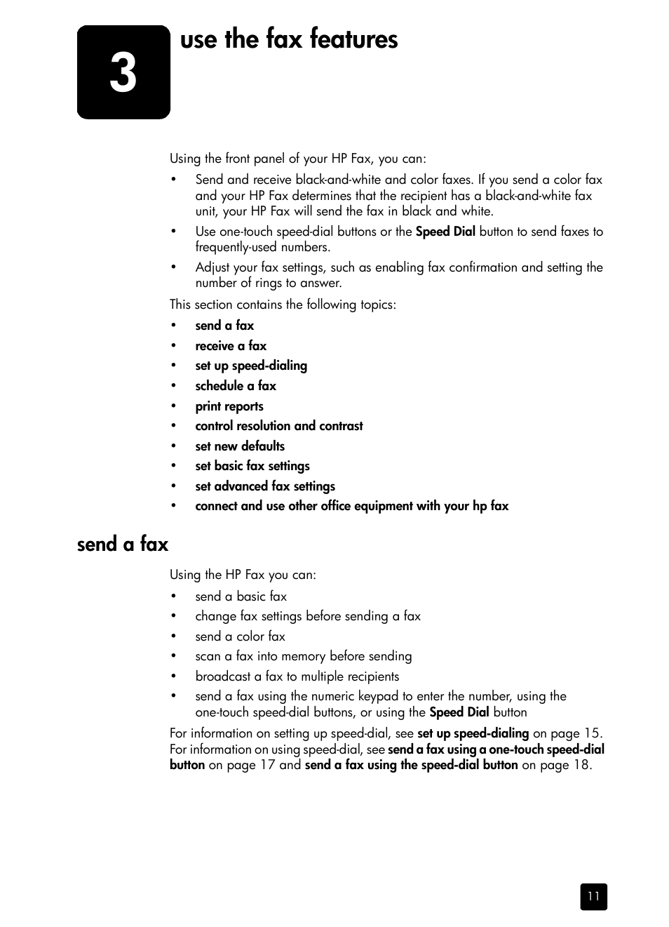 Use the fax features, Send a fax, 3 use the fax features | HP 1230 SERIES User Manual | Page 17 / 88