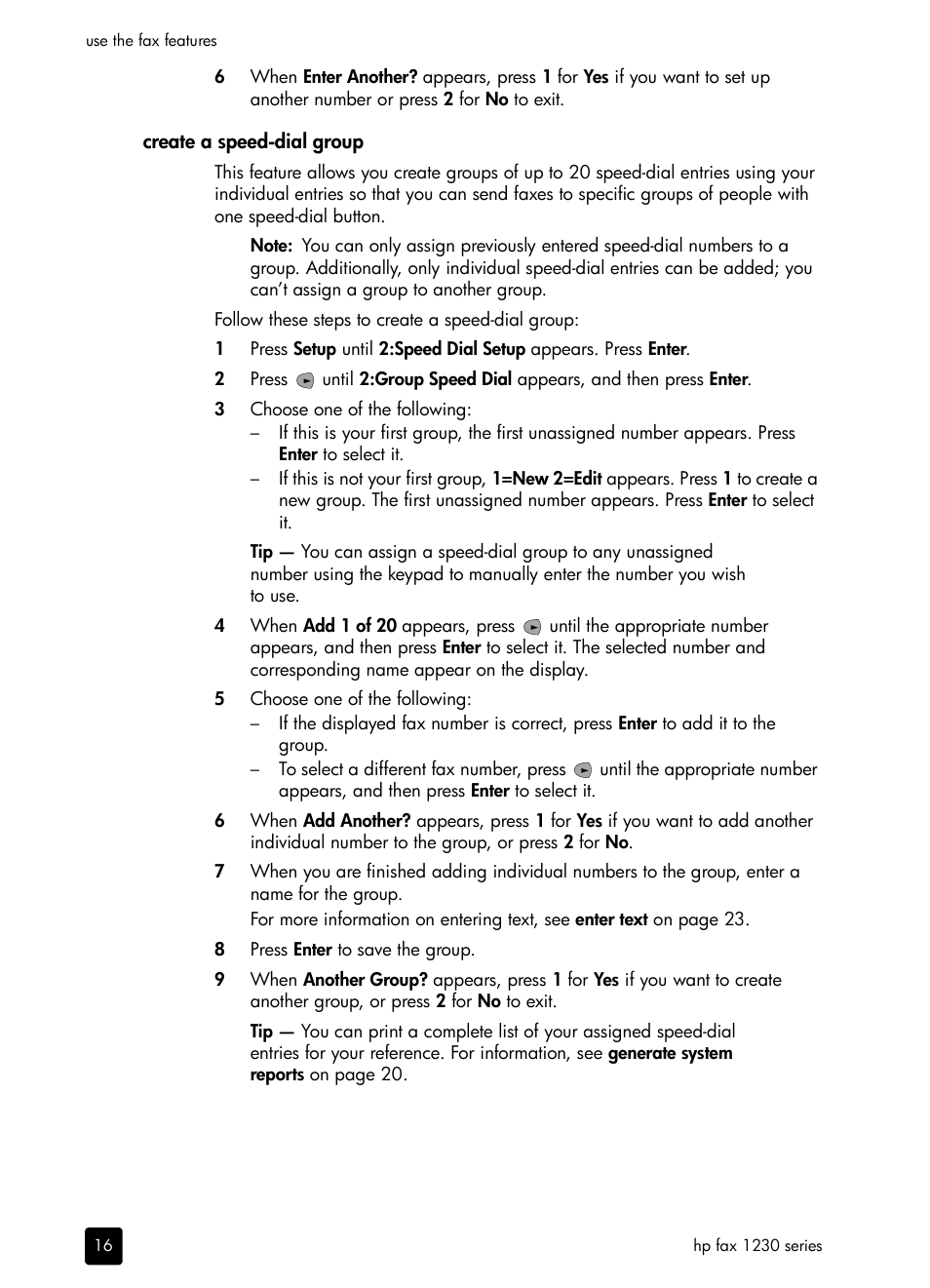 Create a speed-dial group | HP 1230 SERIES User Manual | Page 22 / 88