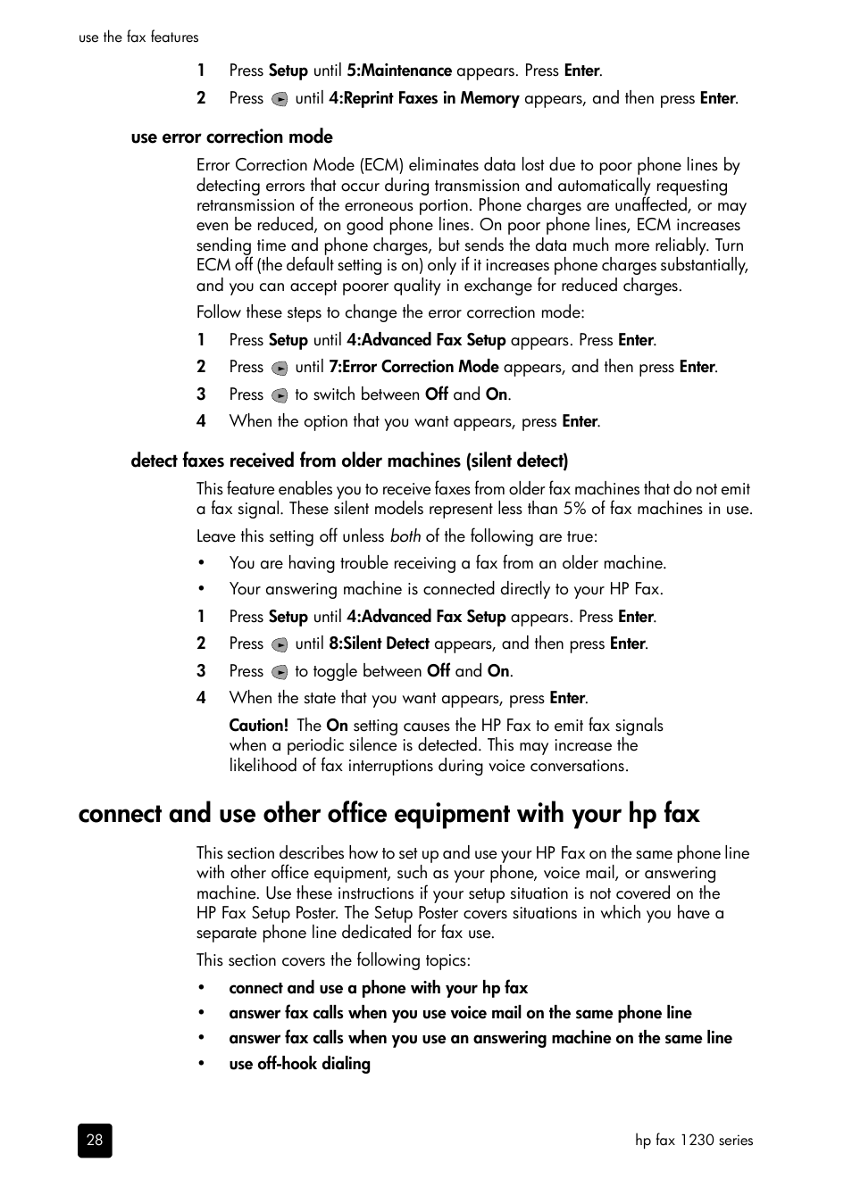 Use error correction mode, Connect and use | HP 1230 SERIES User Manual | Page 34 / 88