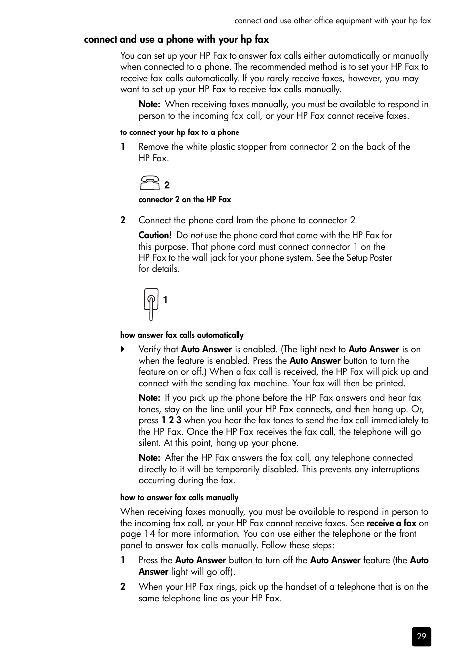 Connect and use a phone with your hpfax, Connect and use a phone with your hp fax | HP 1230 SERIES User Manual | Page 35 / 88