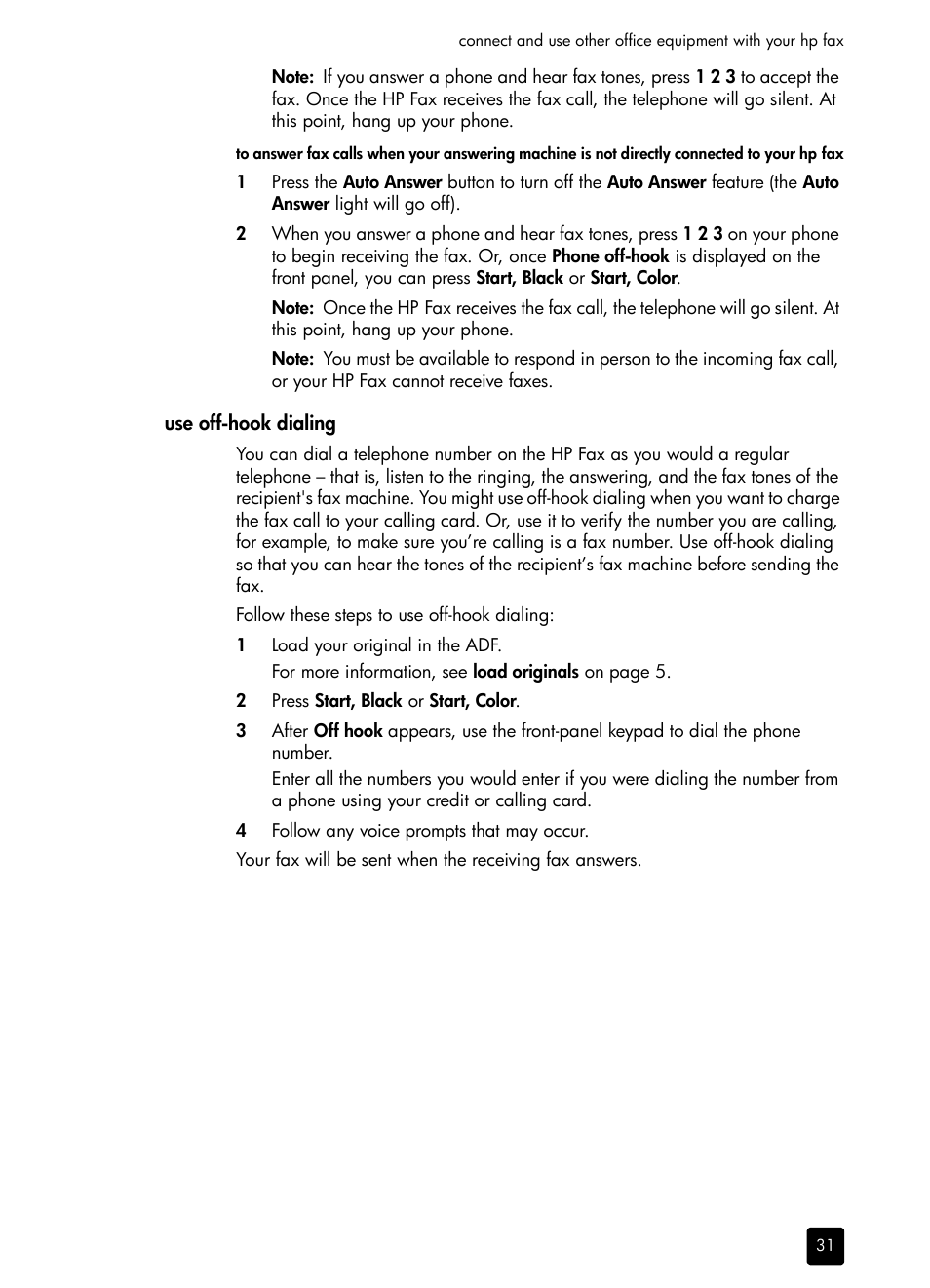 Use off-hook dialing | HP 1230 SERIES User Manual | Page 37 / 88