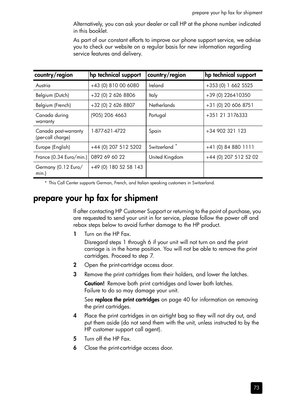 Prepare your hpfax for shipment, Prepare your hp fax for shipment | HP 1230 SERIES User Manual | Page 79 / 88