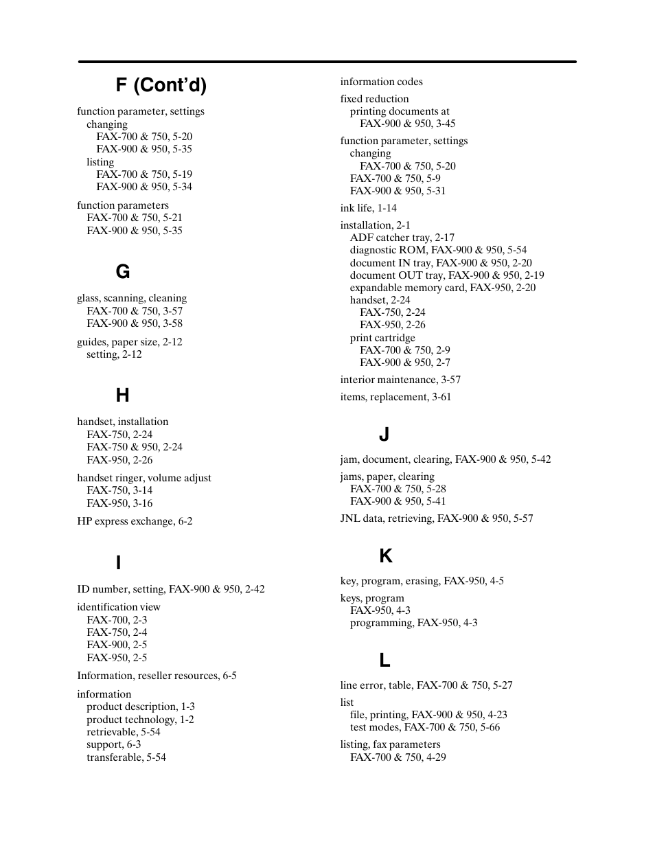 Index, F (cont'd) | HP FAX-700 User Manual | Page 286 / 292