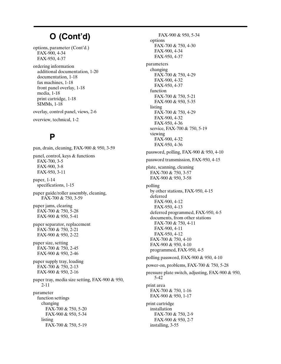 Index, O (cont'd) | HP FAX-700 User Manual | Page 288 / 292