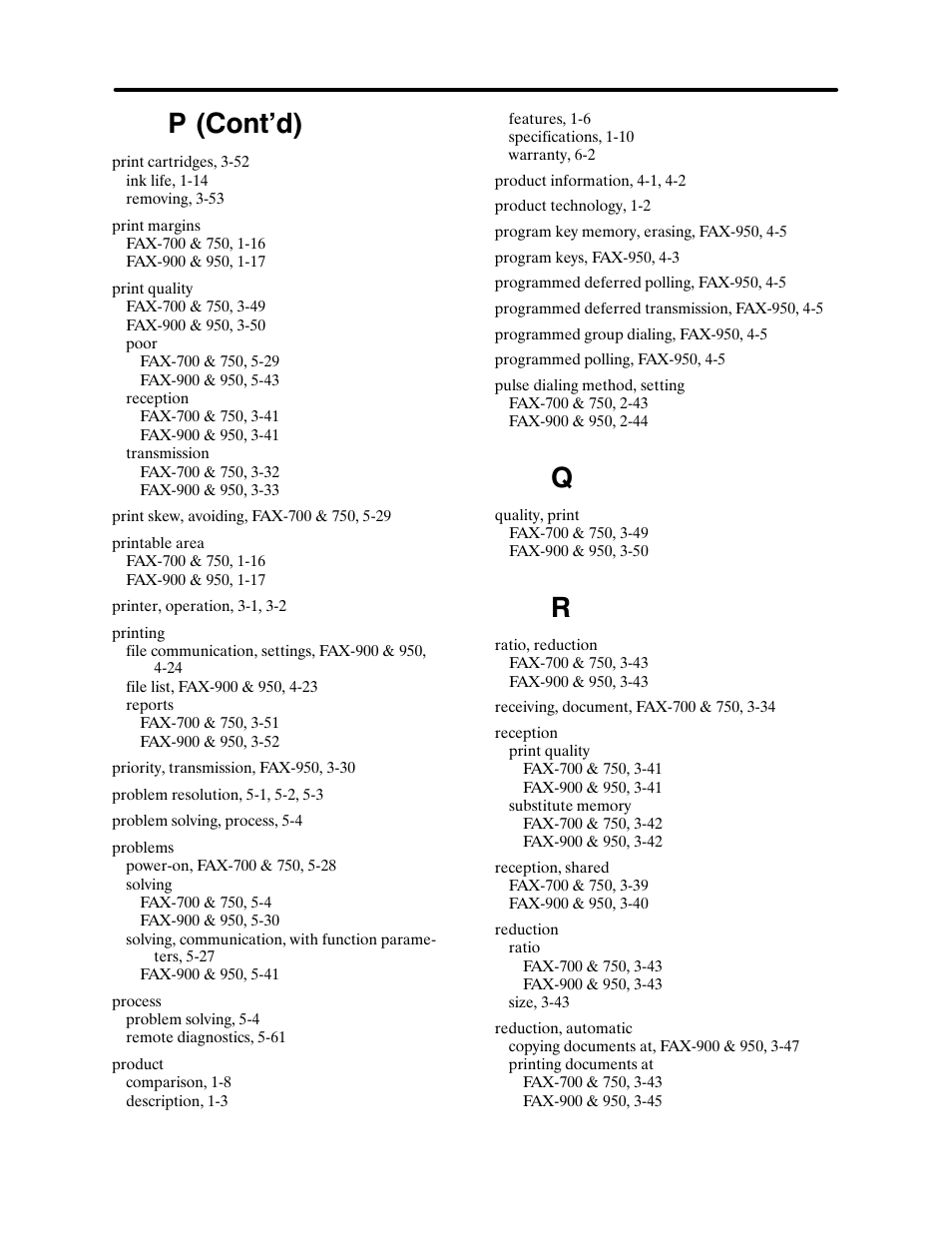 Index, P (cont'd) | HP FAX-700 User Manual | Page 289 / 292