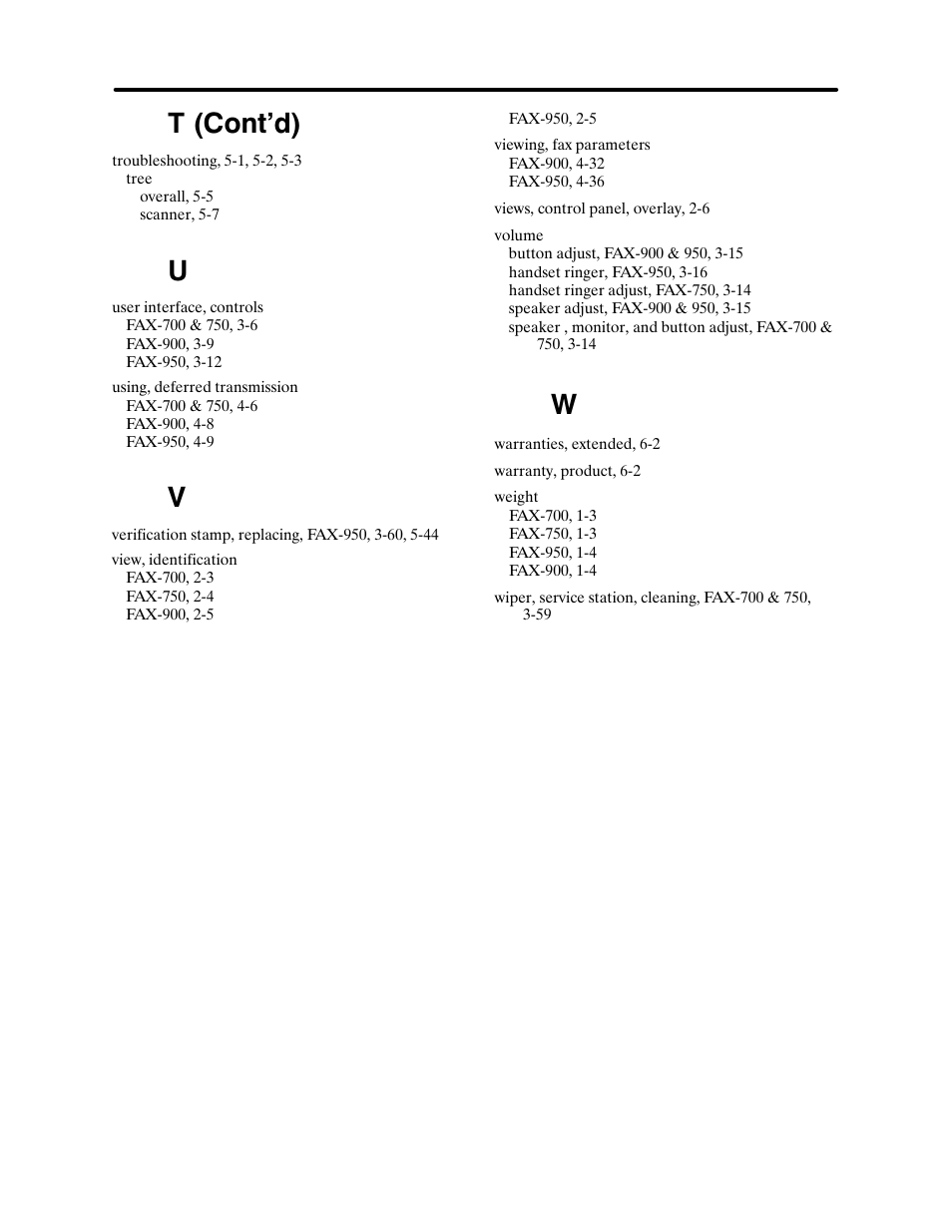 Index, T (cont'd) | HP FAX-700 User Manual | Page 292 / 292