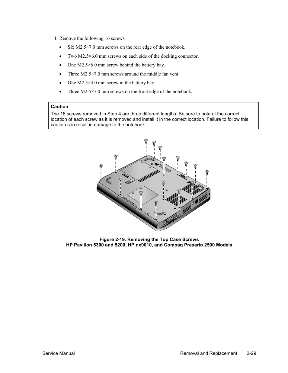 Figure 2-19. removing the top case screws -29 | HP Pavilion ze5300 User Manual | Page 100 / 188