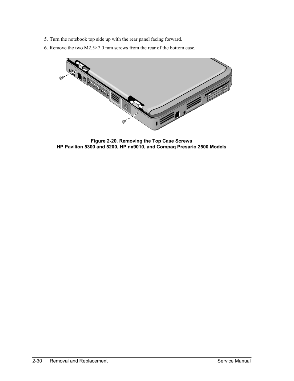 Figure 2-20. removing the top case screws -30 | HP Pavilion ze5300 User Manual | Page 101 / 188