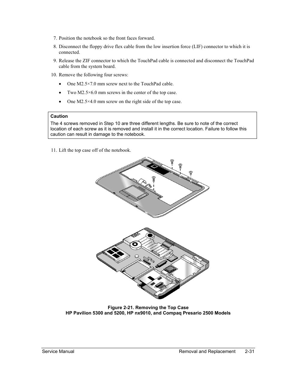 Figure 2-21. removing the top case -31 | HP Pavilion ze5300 User Manual | Page 102 / 188