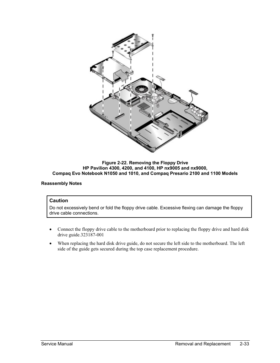 Figure 2-22. removing the floppy drive -33 | HP Pavilion ze5300 User Manual | Page 104 / 188